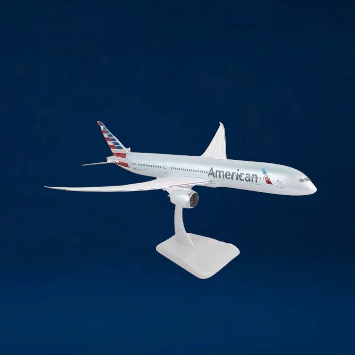 🇺🇸 American Airlines Boeing 787‑8 Model – Handcrafted Precision Bring home the spirit of modern aviation with this handcrafted scale model of the Boeing 787‑8 Dreamliner in American Airlines’ iconic livery. Featuring the airline’s bold silver fuselage wit